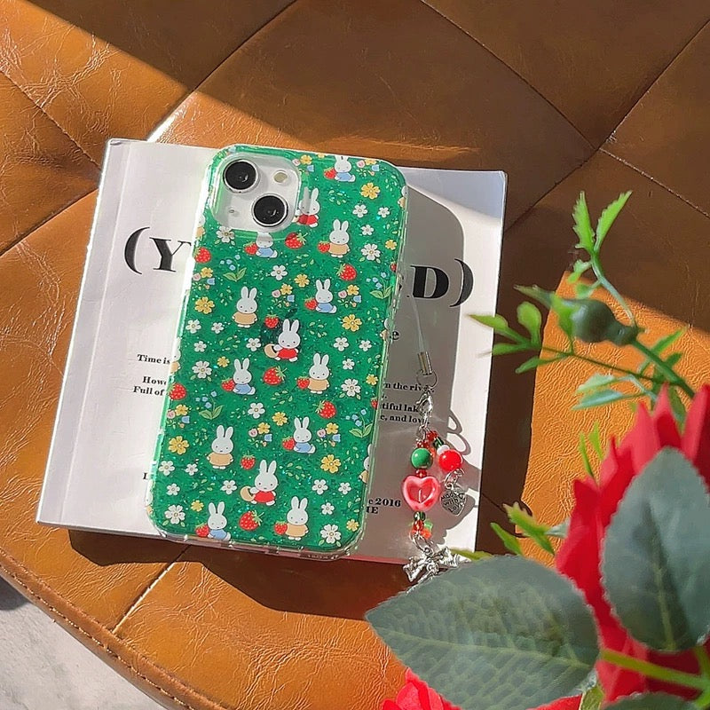 Green Miffy Strawberry iPhone Case with Charm