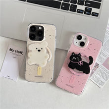 Load image into Gallery viewer, Black &amp; Pink Cat Magsafe Grip iPhone Case
